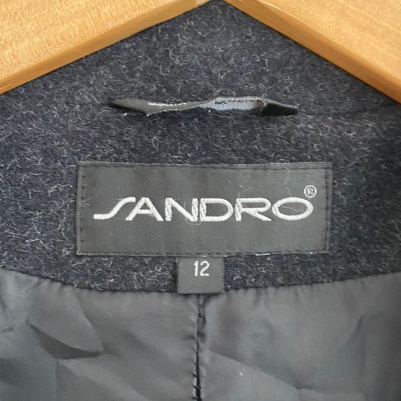 Sandro 100% Wool Belted Gray Coat w/ Pockets - Picture 4 of 8